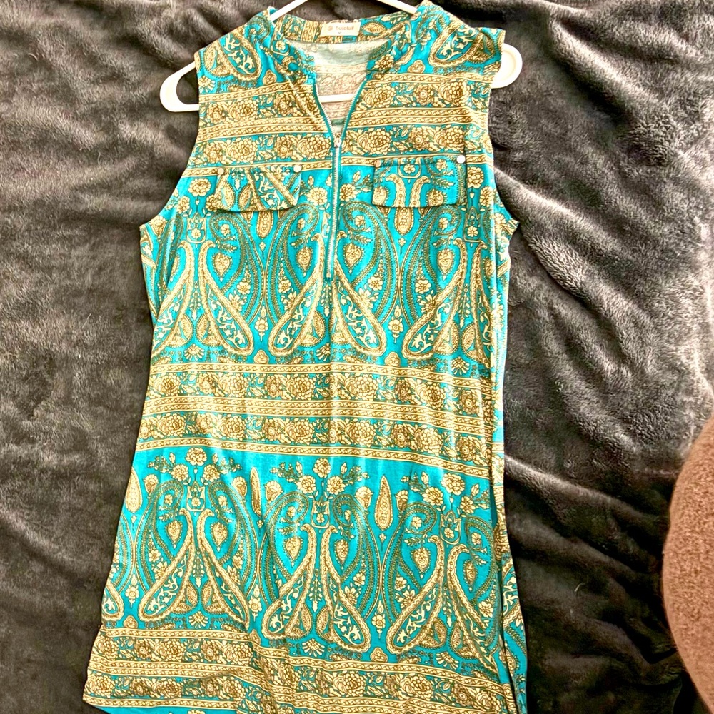 Blue and gold tunic dress.